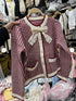 Winter Warm Checker Cardigan With Bow